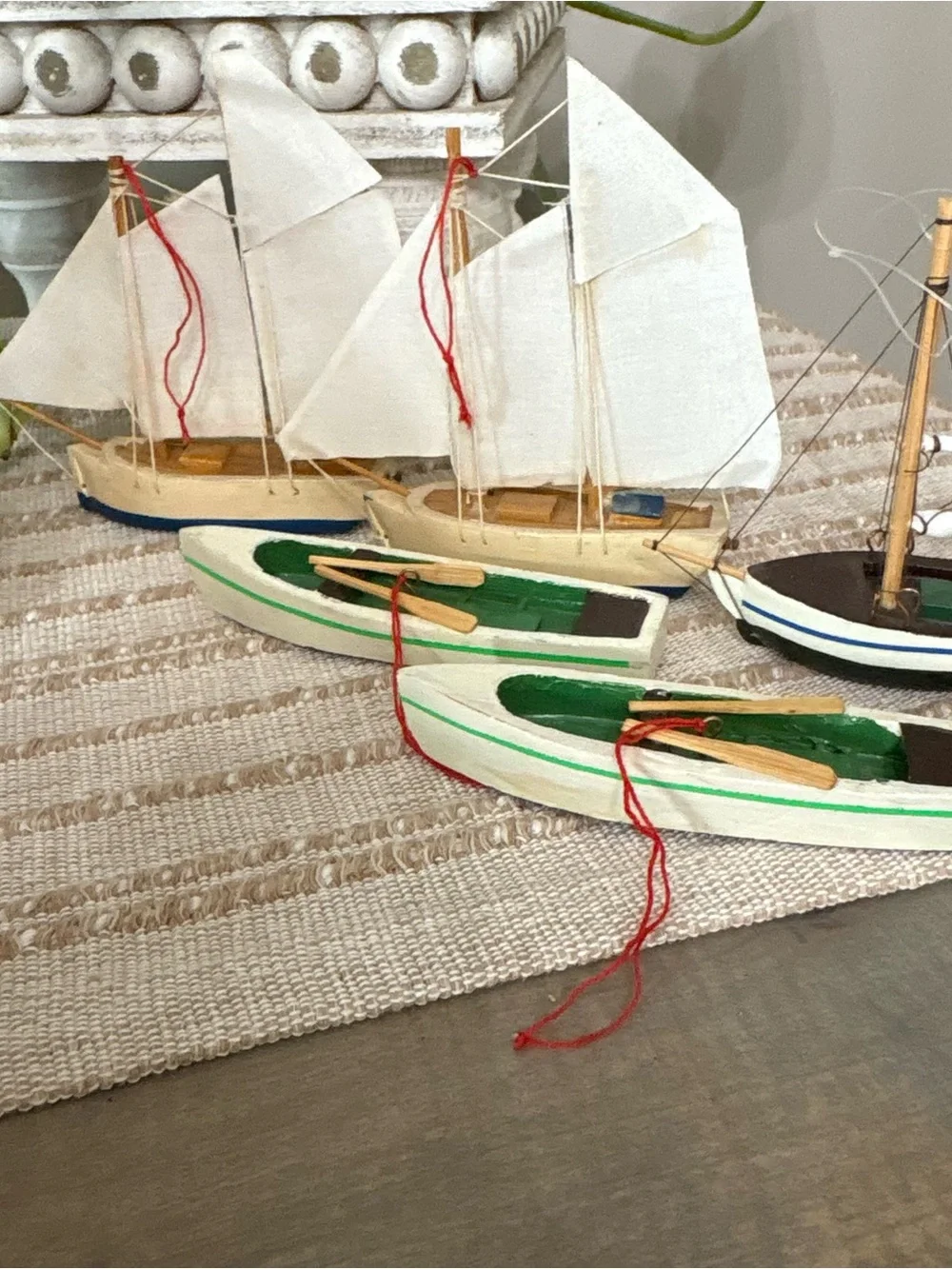 Wood Harbor Dragger Fishing canoe sail boats Lot Vintage small Display